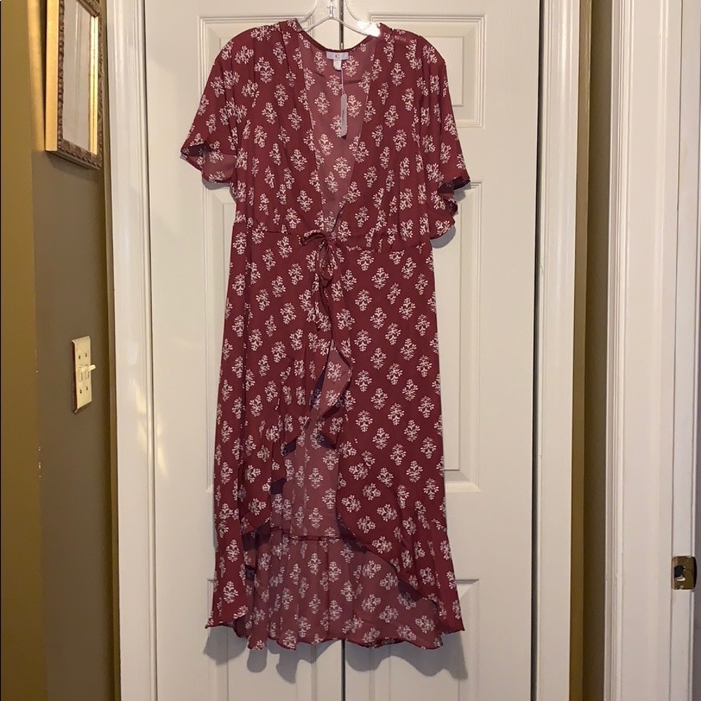 Cato Red White Floral Print High Low‎ Wrap Maxi Dress Plus Size 2X NWT